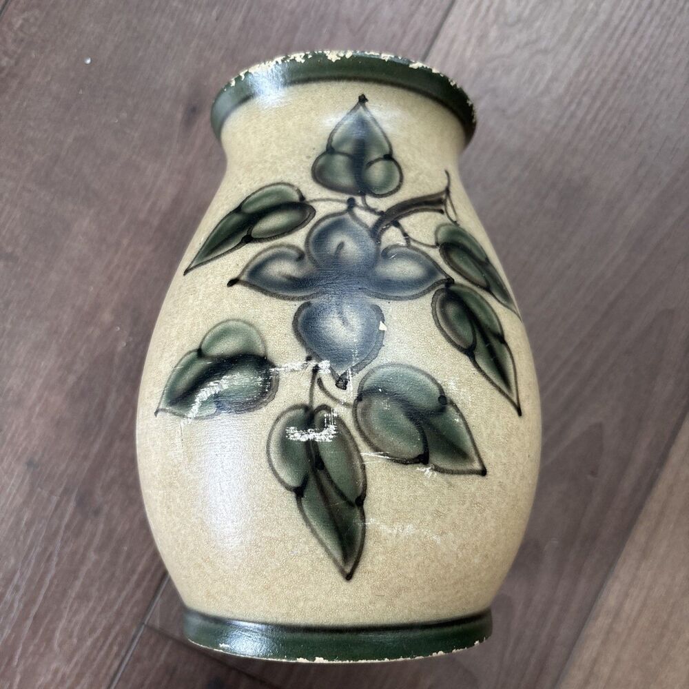 Knabstrup Keramik Bulbous stamped numbered hand painted MCM 40s 50s Danish vase.